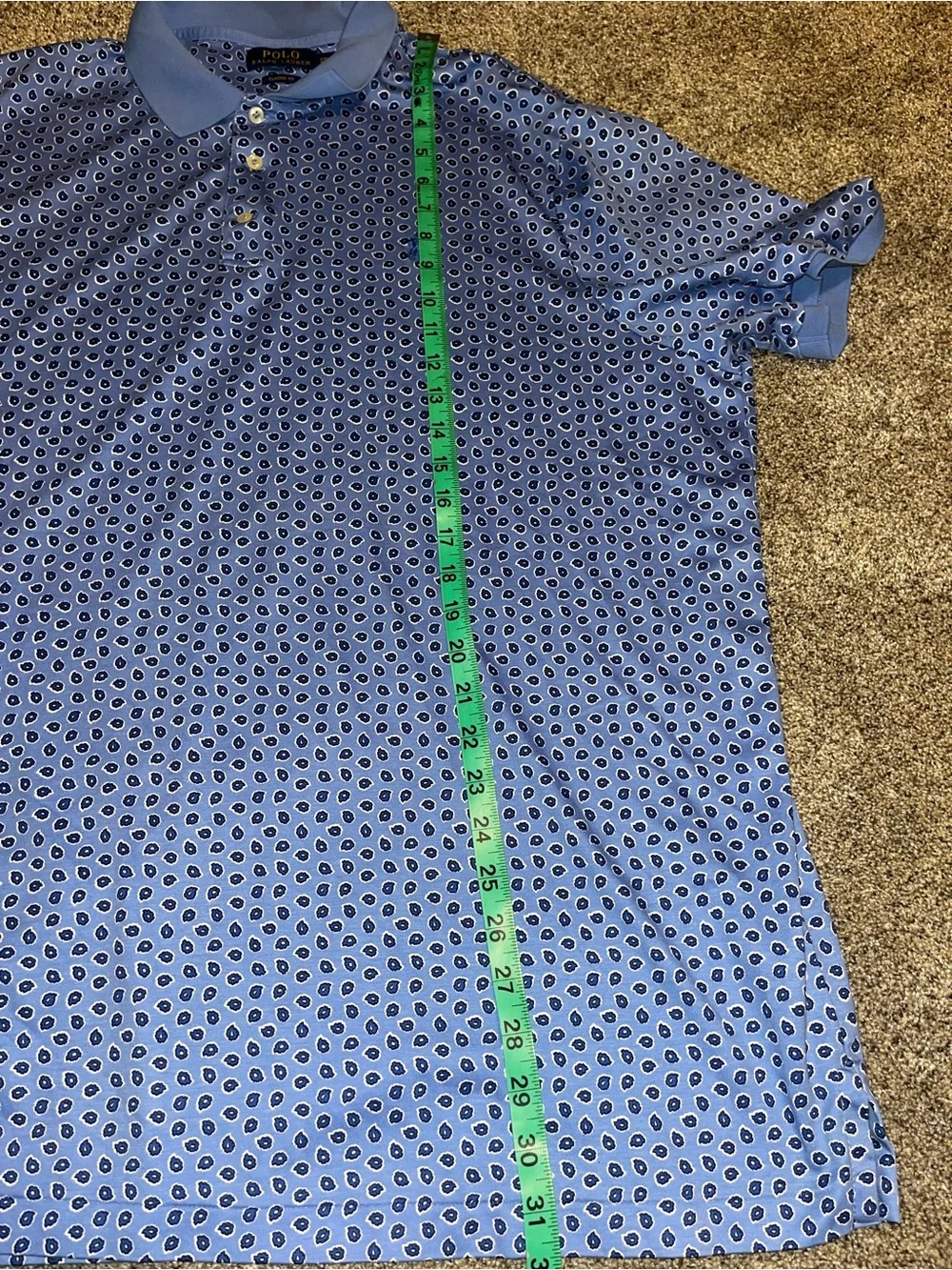 Polo by Ralph Lauren Men's Blue Graphic Knit Polo Shirt w/ Logo - XXL Euc